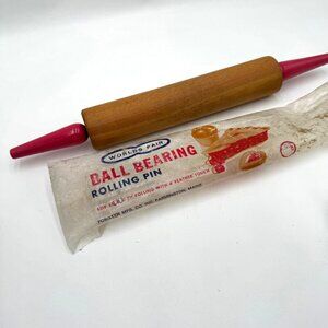 Vintage Foster Worlds Fair Brand Wooden Rolling Pin comes with original packagin